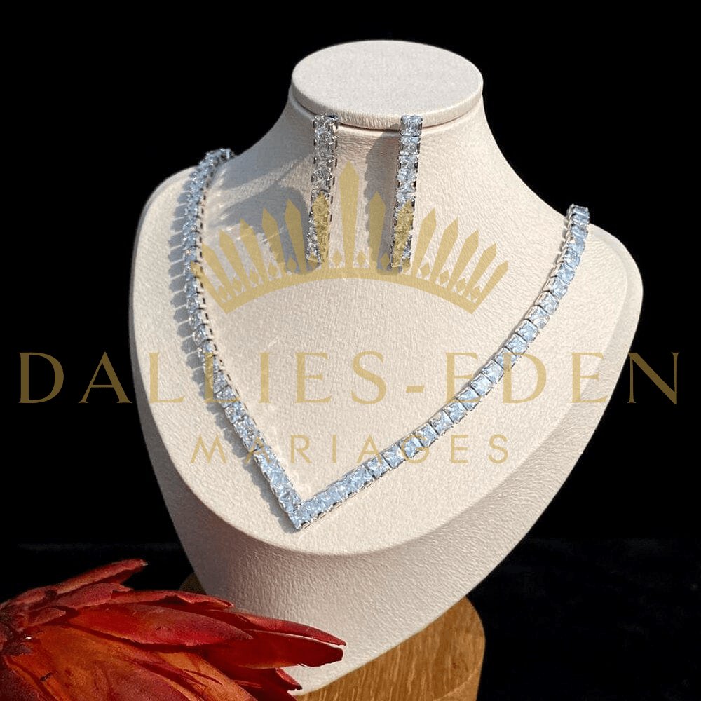 bijoux-diademe Parure Femme 2 pièces Argentée Parure de Mariage : Collier - Boucle d'oreille