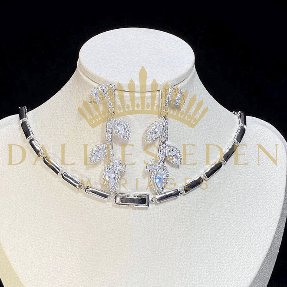 bijoux-diademe Parure Femme 2 pièces Argentée / 47 cm Parure Mariage Fleurs